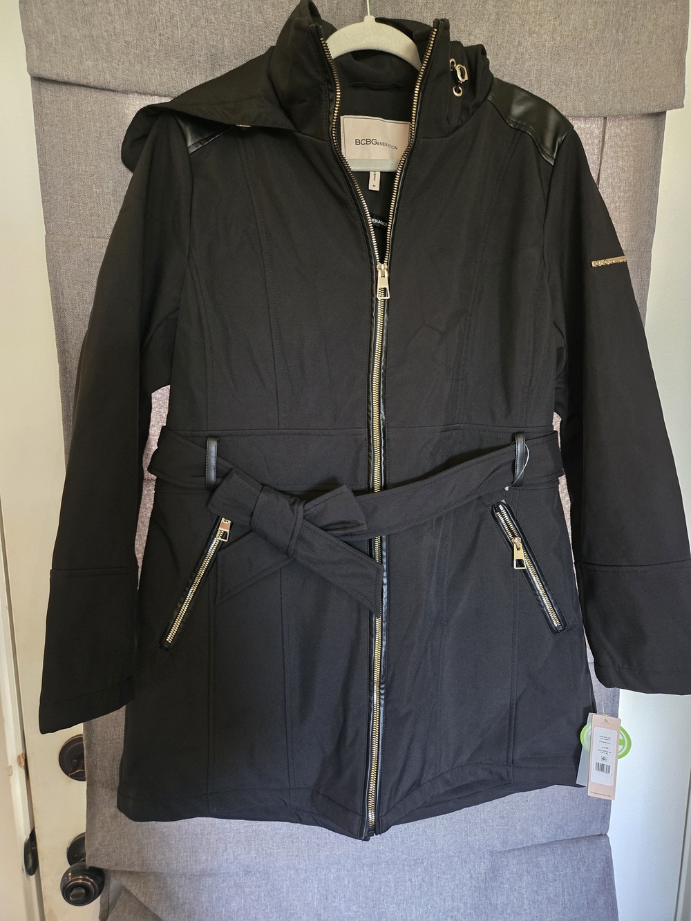 BCBGeneration Black Coat w/leather details Medium
